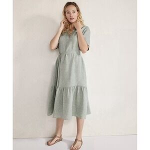 Haven Well Within 100% Linen Tiered Midi Dress In Green Thyme Size XL NWT $148‎